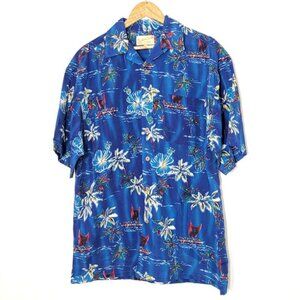 Aloha Joe Vintage Blue Hawaiian Print Short Sleeve Y2K Button-Down Casual Shirt